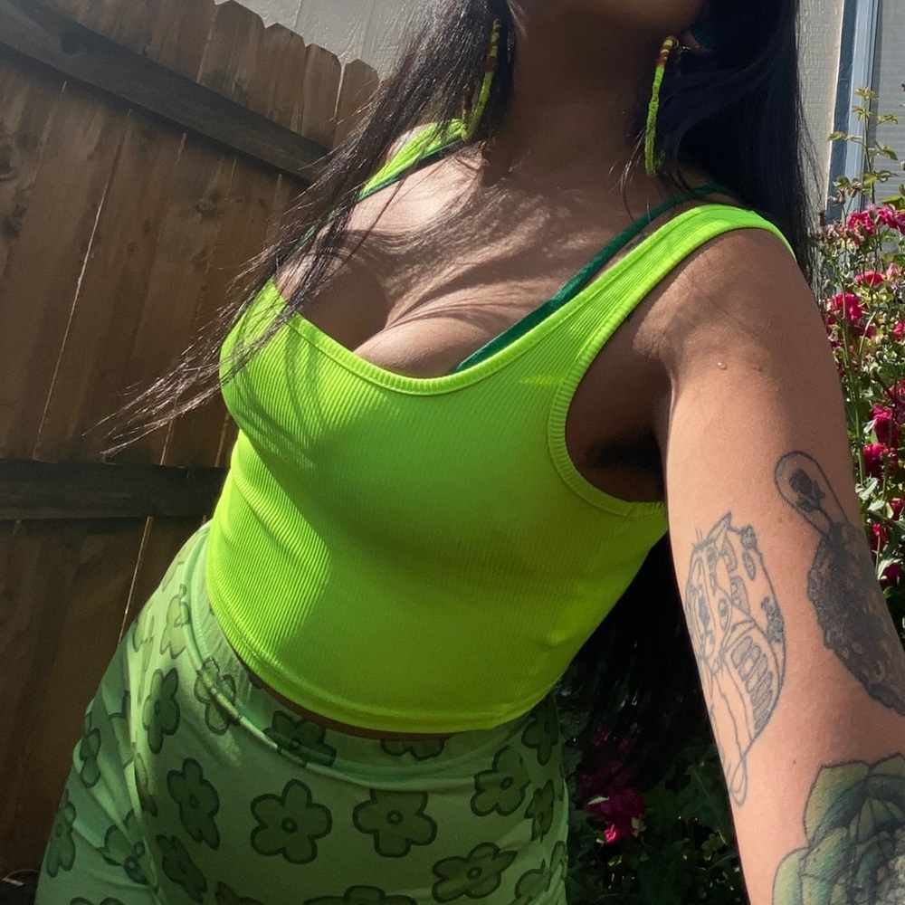 Highlighter green crop tank top